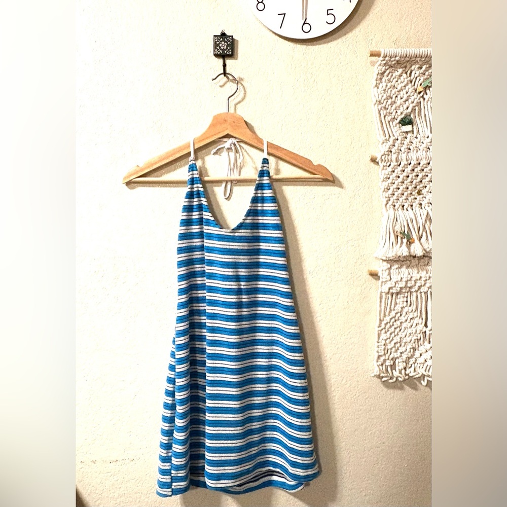 Striped Blue and White Backless Summer Beach Dress